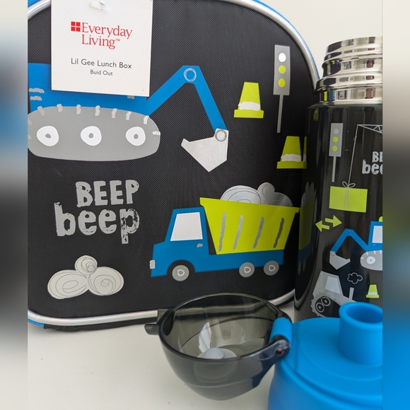 3 Pc Set Kids Boys Truck Digger Thermal lnsulated Bottle Lunch Bag Box School - Picture 5 of 6